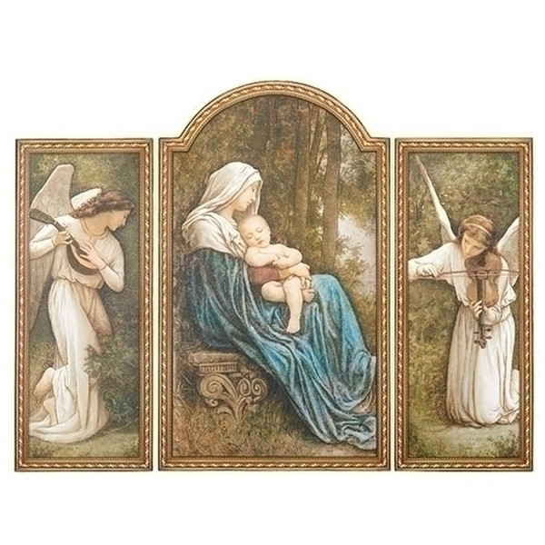 Virgin Mother Mary holding the Christ Child Triptych Angels Lute Violin